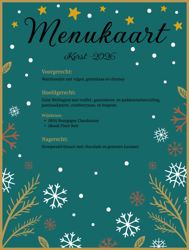 De zelfgemaakte menukaart voor het kerstdiner
