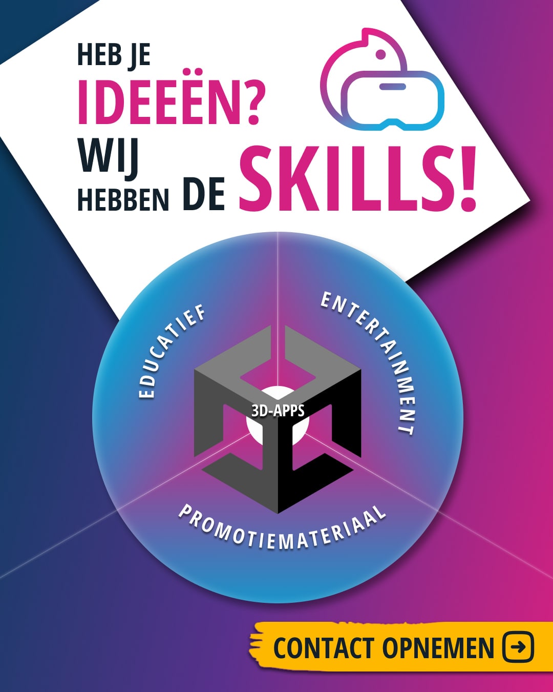 De expertises in een cirkel op het verloop, met een oproep tot contact