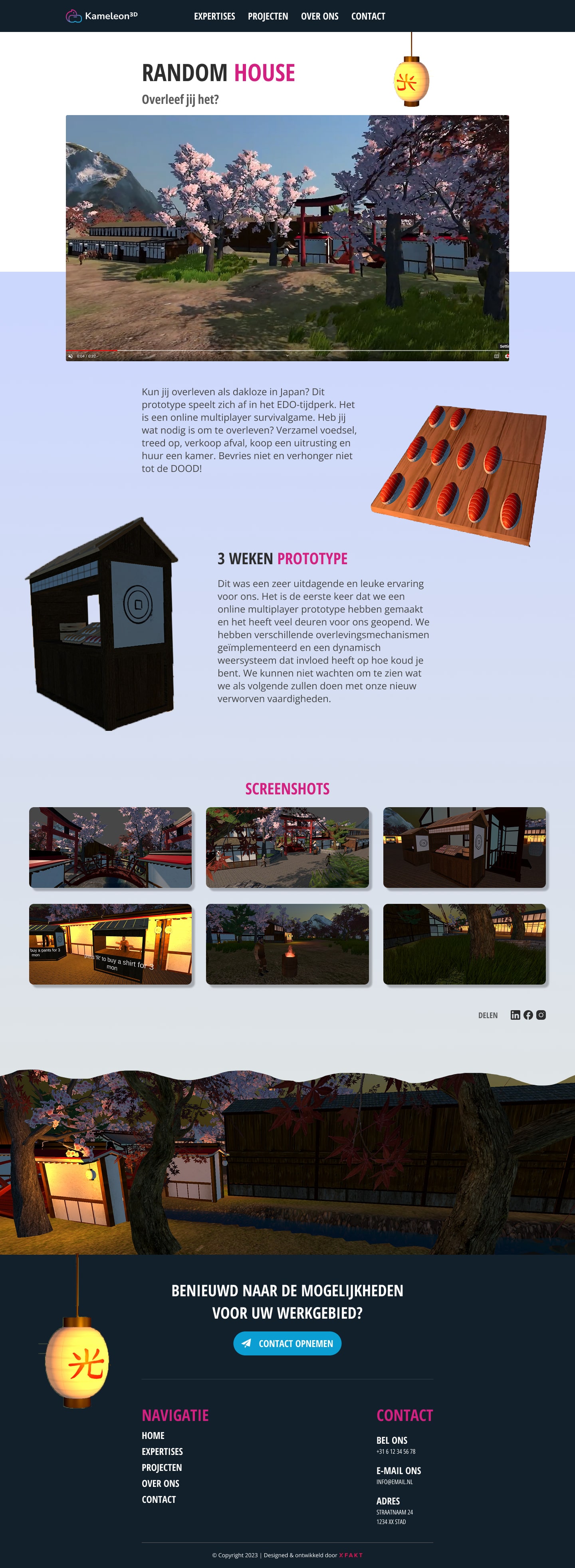 Een projectdetailpagina op bureaubladformaat, met beeld, beschrijving en de gebruikte technieken