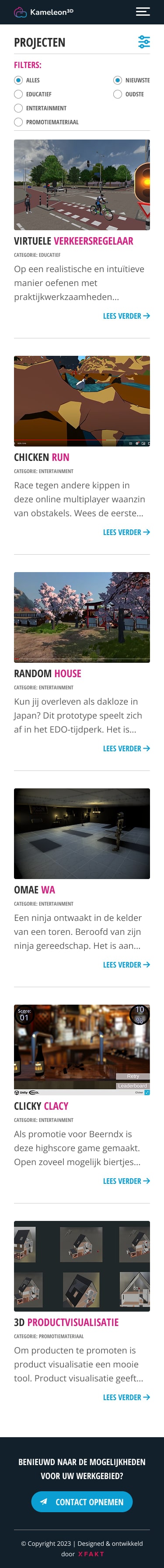 Hetzelfde projectenoverzicht op telefoonformaat, met het filter opengeklapt boven de kaarten