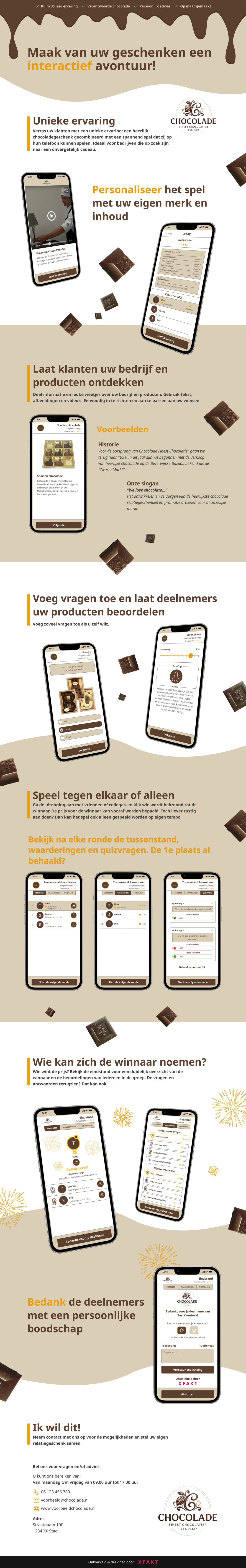 Promotiemateriaal voor een chocolademerk waarin dezelfde TasteVentura-structuur volledig in een andere productwereld is gezet