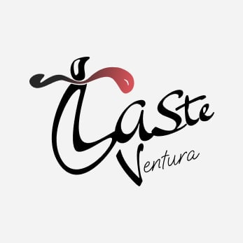 Eerste logo-idee voor TasteVentura, met een tong verwerkt in de letters